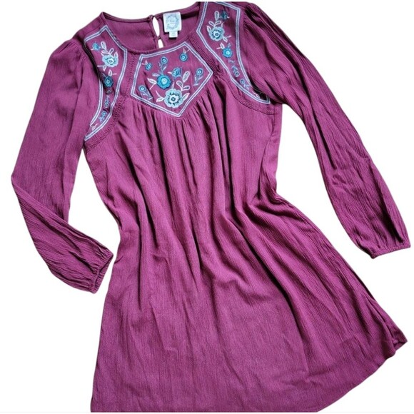 Blue Rain Dresses & Skirts - Blue Rain Boho Maroon Dress Embroidered Burgundy Dress XS‎